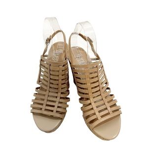 Franco Sarto Beige Sombre Leather Wedge Heel, Size 10M